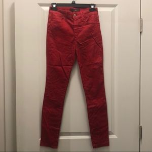 Joe’s The Charlie coated red high rise skinny jeans, size 26